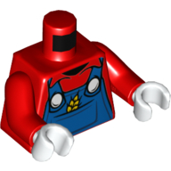 Visuel indicatif Rebrickable de Chemise torse, salopette bleue, avec blé dans la poche motif imprimé, bras rouges, mains blanches (Torso Shirt, Blue Overall, with Wheat in Pocket Print, Red Arms, White Hands)