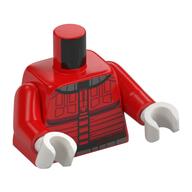 Visuel indicatif Rebrickable de Torse, lignes d'armure noire, col blanc, motif : ceinture, bras rouges, mains blanches (Torso, Black Armor Lines, White Collar, Belt Print, Red Arms, White Hands)
