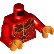 Torse, poitrine nue avec taches rouges foncées et motif imprimé lignes de lave jaune et orange, bras rouges, mains orange (Torso, Bare Chest with Dark Red Spots and Yellow and Orange Lava Lines Print, Red Arms, Orange Hands)