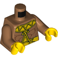 Torse Muscles, Col doré El Dorado et motif imprimé ceinture, bras nougat moyen, mains jaunes (Torso Muscles, El Dorado Gold Collar and Belt Print, Medium Nougat Arms, Yellow Hands)