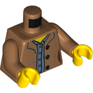 Veste torse, chemise bleu sable, boutons, poches motif imprimé, bras nougat moyen, mains jaunes (Torso Jacket, Sand Blue Shirt, Buttons, Pockets Print, Medium Nougat Arms, Yellow Hands)