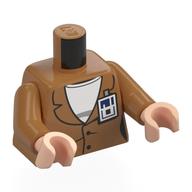 Torse, manteau, chemise blanche, Badge d'identité imprimé, bras nougat moyen, mains nougat clair (Torso, Coat, White Shirt, ID Badge Print, Medium Nougat Arms, Light Nougat Hands)