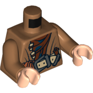 Visuel indicatif Rebrickable de Manteau torse avec chemise marron et ceinture avec motif imprimé pochette, bras nougat moyen, mains nougat clair (Torso Coat with Brown Shirt and Belt with Pouch Print, Medium Nougat Arms, Light Nougat Hands)
