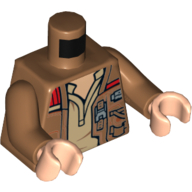 Visuel indicatif Rebrickable de Veste torse ouvert sur feu chemise motif imprimé, bras nougat moyen, mains nougat clair (Torso Jacket Open over Tan Shirt Print, Medium Nougat Arms, Light Nougat Hands)