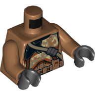Visuel indicatif Rebrickable de Armure de torse, soldat clone, camouflage avec motif imprimé ceinture diagonale beige foncé, bras nougat moyen, mains noires (Torso Armor, Clone Trooper, Camouflage with Dark Tan Diagonal Belt Print, Medium Nougat Arms, Black Hands)