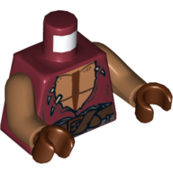 Visuel indicatif Rebrickable de Tunique déchirée torse nu poitrine et ceinture marron foncé motif imprimé, bras nougat moyen, mains brun rougeâtre (Torso Torn Tunic with Bare Chest and Dark Brown Belt Print, Medium Nougat Arms, Reddish Brown Hands)