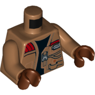 Visuel indicatif Rebrickable de Veste torse avec poches, fermeture éclair et gadgets, motif imprimé noir sous-chemise, bras nougat moyen, mains brun rougeâtre (Torso Jacket with Pockets, Zipper and Gadgets, Black Undershirt Print, Medium Nougat Arms, Reddish Brown Hands)