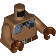 Visuel indicatif Rebrickable de Veste de torse, plaques d'épaule gris bleuâtre foncé, motif : ceinture brun rougeâtre, bras nougat moyen, mains brun rougeâtre (Torso Jacket, Dark Bluish Gray Shoulder Plates, Reddish Brown Belt Print, Medium Nougat Arms, Reddish Brown Hands)
