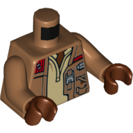 Veste torse avec poches, fermeture éclair et gadgets, motif imprimé sous-chemise beige, bras nougat moyen, mains brun rougeâtre (Torso Jacket with Pockets, Zipper and Gadgets, Tan Undershirt Print, Medium Nougat Arms, Reddish Brown Hands)