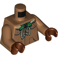 Robe torse, Feuilles vertes, Motif imprimé fourrure, bras nougat moyen, mains brun rougeâtre (Torso Robe, Green Leaves, Fur Print, Medium Nougat Arms, Reddish Brown Hands)