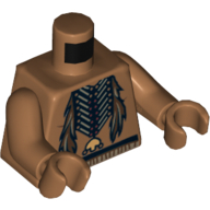 Visuel indicatif Rebrickable de Torse poitrine nue avec collier perlé et plumes motif imprimé, bras et mains nougat moyen (Torso Bare Chest with Beaded Necklace and Feathers Print, Medium Nougat Arms and Hands)