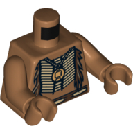 Torse poitrine nue avec armure perlée, fourrure et or minifigurine Pendentif motif imprimé, bras et mains nougat moyen (Torso Bare Chest with Beaded Armor, Fur and Gold Minifig Pendant Print, Medium Nougat Arms and Hands)