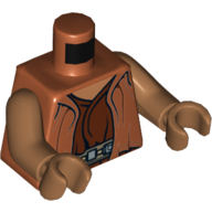 Robe torse, ceinture beige foncée et motif imprimé sous-chemise brun rougeâtre (ithorian jedi), bras et mains nougat moyen (Torso Robe, Dark Tan Belt and Reddish Brown Undershirt Print (Ithorian Jedi), Medium Nougat Arms and Hands)