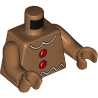 Visuel indicatif Rebrickable de Torse blanc givrage lignes, et rouge boutons motif imprimé, bras et mains nougat moyen (Torso White Icing Lines, and Red Buttons Print, Medium Nougat Arms and Hands)