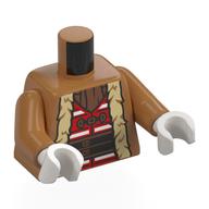 Torse, Manteau avec garniture en fourrure beige, Chemise à rayures rouges/blanches, ceinture noire, Motif imprimé boutons, bras nougat moyen, mains blanches (Torso, Coat with Tan Fur Trim, Red/White Strips Shirt, Black Belt, Buttons Print, Medium Nougat Arms, White Hands)