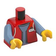 Visuel indicatif Rebrickable de Torse, veste, étiquette de nom, modèle imprimé à capuche bleu Dan, bras bleu sable, mains jaunes (Torso, Jacket, Name Tag, Dan Blue Hoody Print, Sand Blue Arms, Yellow Hands)