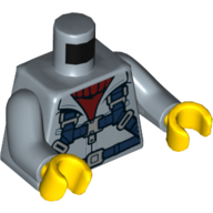 Visuel indicatif Rebrickable de Torse Veste sur Pull rouge foncé, Motif imprimé bretelles bleu foncé, bras bleu sable, mains jaunes (Torso Jacket over Dark Red Sweater, Dark Blue Straps Print, Sand Blue Arms, Yellow Hands)
