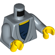 Robe de torse sur chemise bleu foncé motif imprimé, bras bleu sable, mains jaunes (Torso Robe over Dark Blue Shirt Print, Sand Blue Arms, Yellow Hands)