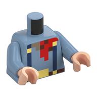 Torse, mouchoir rouge pixellisé, bretelles bleu foncé, motif imprimé ceinture marron foncé, bras bleu sable, mains nougat clair (Torso, Pixelated Red Handkerchief, Dark Blue Suspenders, Dark Brown Belt Print, Sand Blue Arms, Light Nougat Hands)
