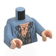 Visuel indicatif Rebrickable de Torse, manteau, chemise ouverte rayée gris bleuté foncé/gris bleuté clair, poitrine de nougat clair, tatouages bras bleu sable, mains nougat clair (Torso, Coat, Dark Bluish Grey/Light Bluish Grey Striped Open Shirt, Light Nougat Chest, Tattoos Sand Blue Arms, Light Nougat Hands)