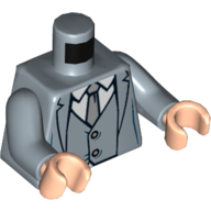 Visuel indicatif Rebrickable de Costume de torse avec gilet, motif imprimé cravate gris, bras bleu sable, mains nougat clair (Torso Suit with Vest, Gray Tie Print, Sand Blue Arms, Light Nougat Hands)