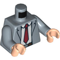 Visuel indicatif Rebrickable de Veste de costume de torse avec chemise blanche, cravate rouge et motif imprimé de ceinture, bras bleu sable, mains nougat clair (Torso Suit Jacket with White Shirt, Red Tie and Belt Print, Sand Blue Arms, Light Nougat Hands)