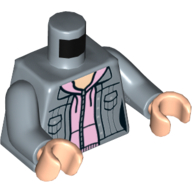 Visuel indicatif Rebrickable de Torse Veste ouverte sur pull lavande motif imprimé (Hermione Granger), bras bleu sable, mains nougat clair (Torso Jacket Open over Lavender Sweater Print (Hermione Granger), Sand Blue Arms, Light Nougat Hands)