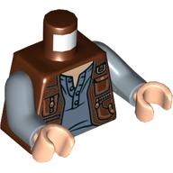 Visuel indicatif Rebrickable de Veste torse, chemise bleu sable, poches, motif imprimé à glissière, bras bleu sable, mains nougat clair (Torso Vest Jacket, Sand Blue Shirt, Pockets, Zipper Print, Sand Blue Arms, Light Nougat Hands)