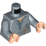 Visuel indicatif Rebrickable de Torse Chemise, Boutons, Griffe Marques motif imprimé, bras bleu sable, mains nougat clair (Torso Shirt, Buttons, Claw Marks Print, Sand Blue Arms, Light Nougat Hands)