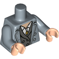 Visuel indicatif Rebrickable de Manteau de torse, chemise blanche avec collier en or, motif : veste gris bleuté foncé, bras bleu sable, mains nougat clair (Torso Coat, White Shirt with Gold Necklace, Dark Bluish Gray Jacket Print, Sand Blue Arms, Light Nougat Hands)