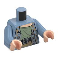 Veste torse, ouvert sur un sous-vêtement vert sable, ceinture noire et motif imprimé taille beige foncé, bras bleu sable, mains nougat clair (Torso Jacket, Open over Sand Green Undershirt, Black Belt, and Dark Tan Waist Print, Sand Blue Arms, Light Nougat Hands)