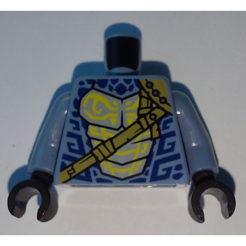 Torse poitrine nue, bleu foncé Marquages, lumière bleuâtre gris et jaune Serpent ventre, bracelet motif imprimé, bras bleu sable, mains noires (Torso Bare Chest, Dark Blue Markings, Light Bluish Gray and Yellow Snake Belly, Strap Print, Sand Blue Arms, Black Hands)
