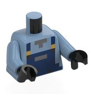 Torse, Motif imprimé salopette bleu foncé pixelisé, bras bleu sable, mains noires (Torso, Pixelated Dark Blue Overalls Print, Sand Blue Arms, Black Hands)