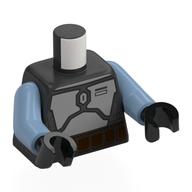 Visuel indicatif Rebrickable de Torse, armure mandalorienne argentée, motif imprimé ceinture marron foncé, bras bleu sable, mains noires (Torso, Silver Mandalorian Armor, Dark Brown Belt Print, Sand Blue Arms, Black Hands)