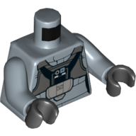 Torse veste, gris foncé poitrine et noir panneau avant avec appareil respiratoire motif imprimé, bras bleu sable, mains noires (Torso Jacket, Dark Gray Chestplate and Black Front Panel with Breathing Apparatus Print, Sand Blue Arms, Black Hands)