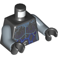 Torse violet foncé et bleu clair clair rock / effet de foudre et symboles arcanes blancs motif imprimé, bras bleu sable, mains noires (Torso Dark Purple and Bright Light Blue Rock / Lightning Effect and White Arcane Symbols Print, Sand Blue Arms, Black Hands)