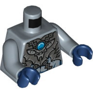 Armure de torse gris avec boucles en argent, pendentif chauve-souris et bijou rond bleu (chi) motif imprimé, bras bleu sable, mains bleu foncé (Torso Armor Gray with Silver Buckles, Bat Pendant and Blue Round Jewel (Chi) Print, Sand Blue Arms, Dark Blue Hands)