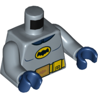 Torse Batman Logo en jaune ovale avec ceinture jaune utilitaire et motif imprimé Boucle d'or (60's Batman), bras bleu sable, mains bleu foncé (Torso Batman Logo in Yellow Oval with Yellow Utility Belt and Gold Buckle Print (60's Batman), Sand Blue Arms, Dark Blue Hands)