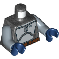 Torse plaques d'armure métallisé argent motif imprimé élaboré (Jango Fett), bras bleu sable, mains bleu foncé (Torso Armor Plates Metallic Silver Elaborate Print (Jango Fett), Sand Blue Arms, Dark Blue Hands)