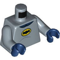 Visuel indicatif Rebrickable de Corps torse, jaune Batman Logo motif imprimé classique, bras bleu sable, mains bleu foncé (Torso Bodysuit, Yellow Batman Logo Classic Print, Sand Blue Arms, Dark Blue Hands)
