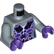 Visuel indicatif Rebrickable de Torse noir et violet foncé roches et blanc et bleu effet foudre motif imprimé, bras bleu sable, mains pourpre foncé (Torso Black and Dark Purple Rocks and White and Blue Lightning Effect Print, Sand Blue Arms, Dark Purple Hands)