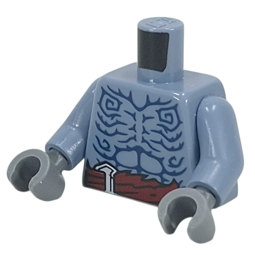 Visuel indicatif Rebrickable de Torse, Motifs bleu foncé, Motif imprimé ceinture rouge foncé, bras bleu sable, mains gris bleuté foncé (Torso, Dark Blue Patterns, Dark Red Belt Print, Sand Blue Arms, Dark Bluish Gray Hands)