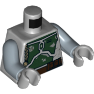 Torse vert foncé Plaques d'armure avant et arrière avec petit emblème sur poitrine motif imprimé (Boba Fett), bras bleu sable, mains gris bleuté clair (Torso Dark Green Armor Plates Front and Back with Small Emblem on Chest Print (Boba Fett), Sand Blue Arms, Light Bluish Gray Hands)