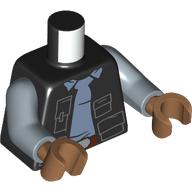Torse, veste avec poches, chemise bleu sable, motif : ceinture brun foncé, bras bleu sable, mains nougat moyen (Torso, Jacket with Pockets, Sand Blue Shirt, Dark Brown Belt Print, Sand Blue Arms, Medium Nougat Hands)