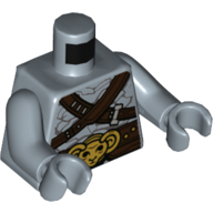 Torse, modèle de roche, sangles brun foncé, ceinture, boucle de ceinture de crâne or motif imprimé, bras bleu sable, mains bleu sable (Torso, Rock Pattern, Dark Brown Straps, Belt, Gold Skull Belt Buckle Print, Sand Blue Arms, Sand Blue Hands)