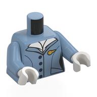 Torse, uniforme d'hôtesse de l'air, chemise blanche, motif imprimé d'insignes d'or, bras bleu sable, mains blanches (Torso, Air Hostess Uniform, White Shirt, Gold Insignias Print, Sand Blue Arms, White Hands)