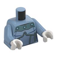 Visuel indicatif Rebrickable de Torse Armure, Argent et Métal Vert Panneaux imprimés, bras bleu sable, mains blanches (Torso Armor, Silver and Metal Green Panels Print, Sand Blue Arms, White Hands)