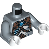 Visuel indicatif Rebrickable de Fourrure de torse, os brillants, armure en cuivre avec rivets, chaînes et motif imprimé bijou rond bleu (chi), bras bleu sable, mains blanches (Torso Fur, Glowing Bones, Copper Armor with Rivets, Chains and Blue Round Jewel (Chi) Print, Sand Blue Arms, White Hands)
