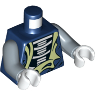 Visuel indicatif Rebrickable de Torse robe, déchiré révélant squelette Os motif imprimé, bras bleu sable, mains blanches (Torso Robe, Torn Revealing Skeleton Bones Print, Sand Blue Arms, White Hands)