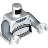 Visuel indicatif Rebrickable de Torse, tunique blanche, bandes gris bleuté clair, motif imprimé col bleu sable (Taun We), bras bleu sable, mains blanches (Torso, White Tunic, Light Bluish Grey Bands, Sand Blue Neck Print (Taun We), Sand Blue Arms, White Hands)